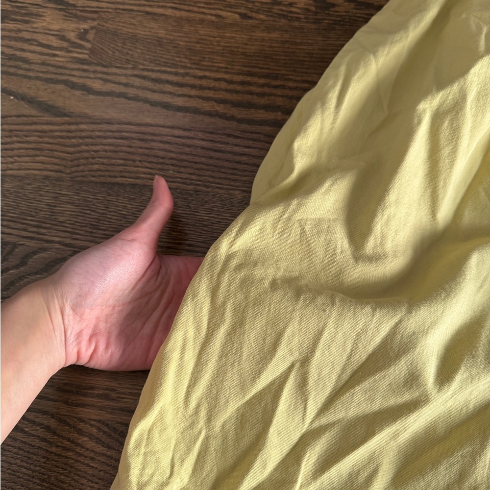 Free people Sophie ruffle sleeve slip mini dress off shoulder chartreuse pockets - Picture 10 of 11